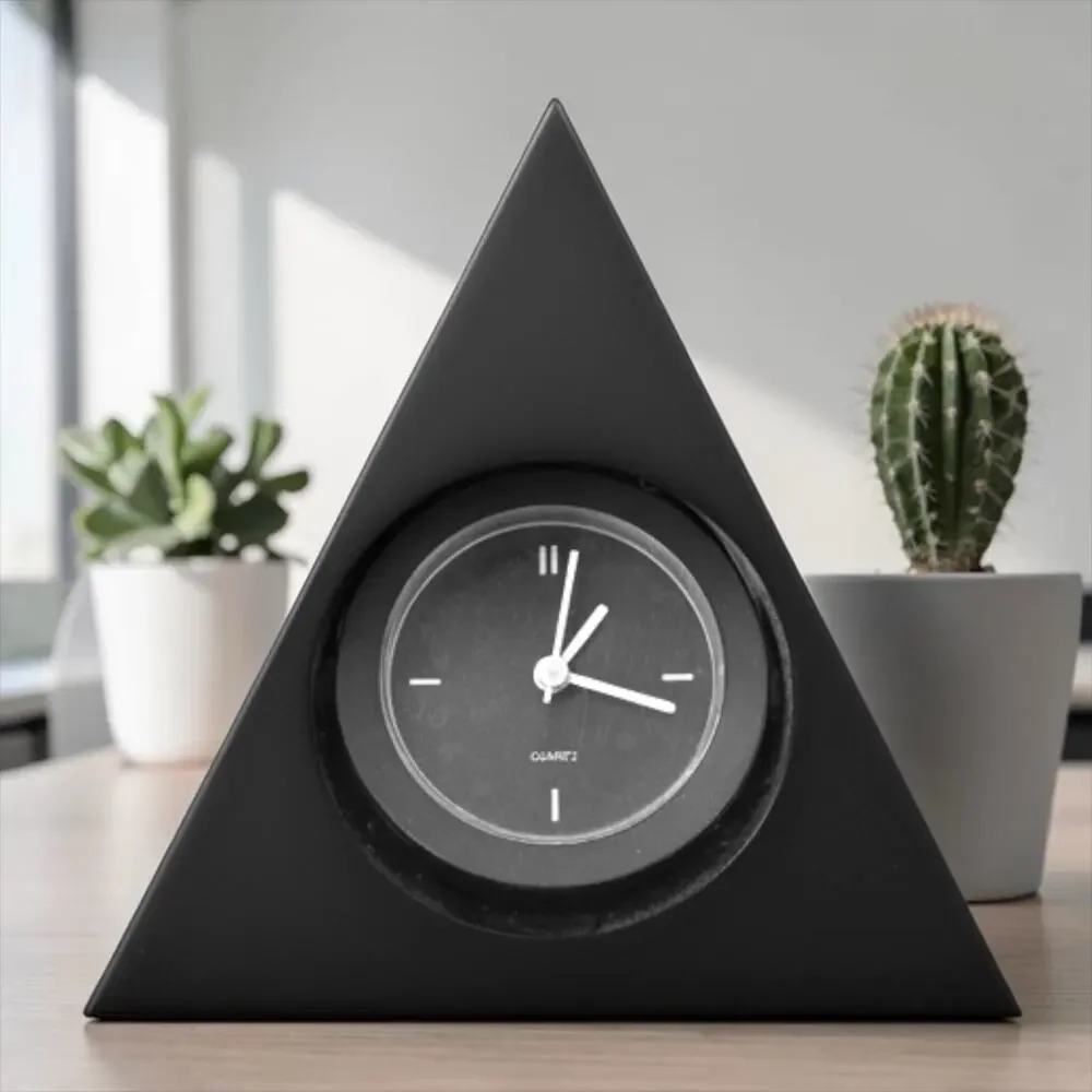 Vintage Triangle Desk Clock Black Geometric Shelf Clock Quartz Minimalist Decor